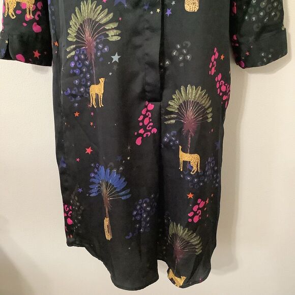 Vilagallo Artsy Wearable Art Black Graphic Leopard Midi Shirt Dress Size 4 - Picture 3 of 12